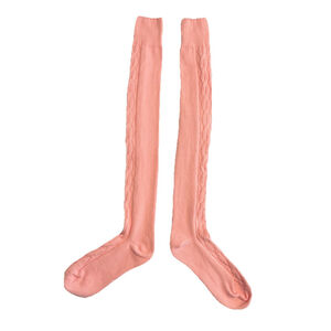 Wrapables Over Knee High Socks Womens One Size Pink Cable Knit Thick Gift NWT